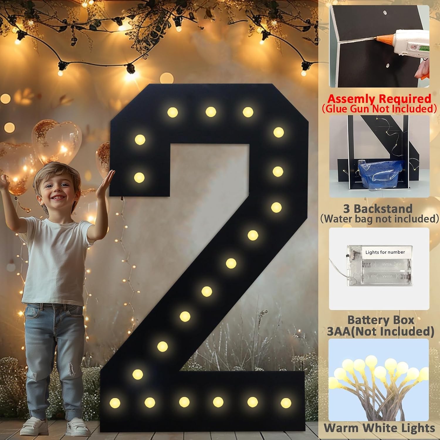 4FT Marquee Light Up Numbers 60, Easy to Assemble Black Marquee Number | Big Mos