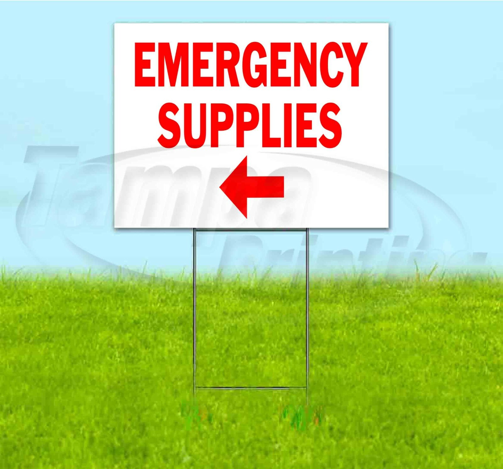 EMERGENCY SUPPLIES DIRECTIONAL ARROW 18×24 Yard Sign WITH STAKE Bandit VIRUS CDC