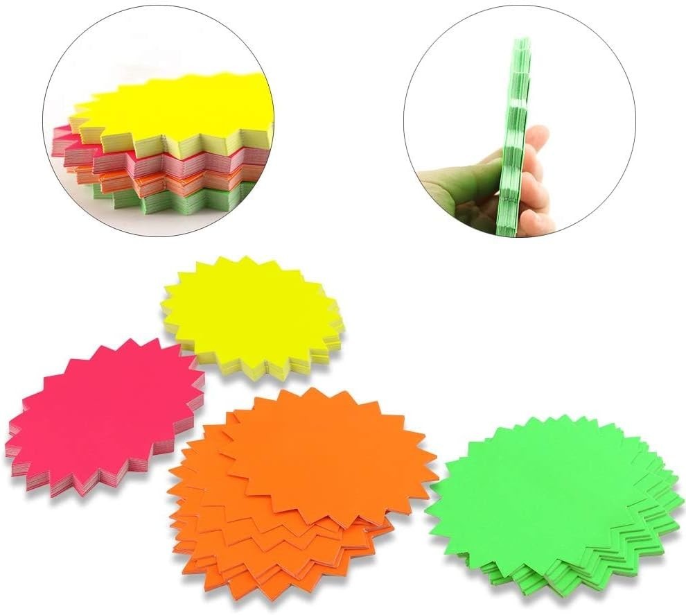 80 Pack Starburst Signs for Retail Store, Neon Fluorescent Garage Sale Suppli…