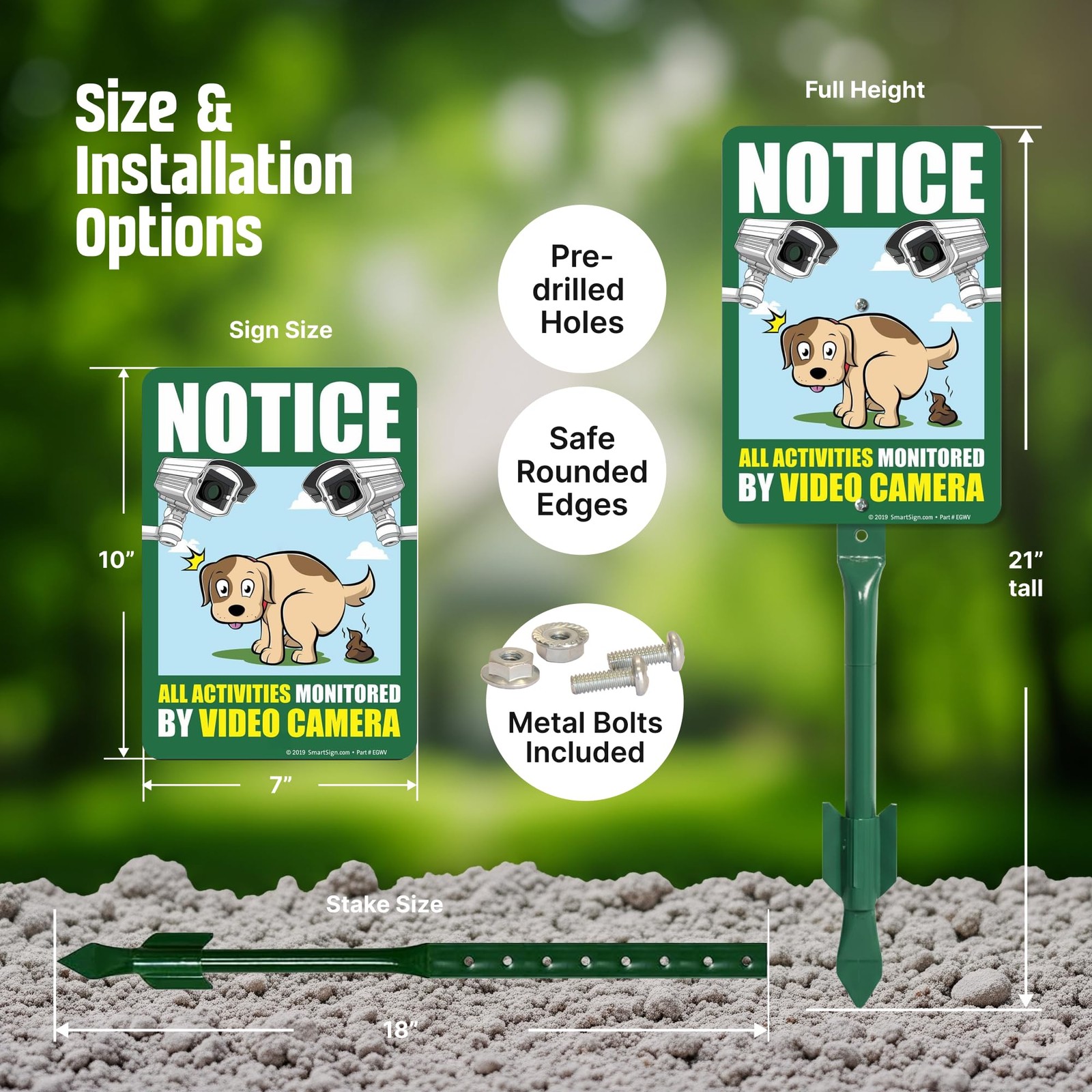 SmartSign 10×7 LawnPuppy Sign 18in Stake – Notice Activities Monitored Video