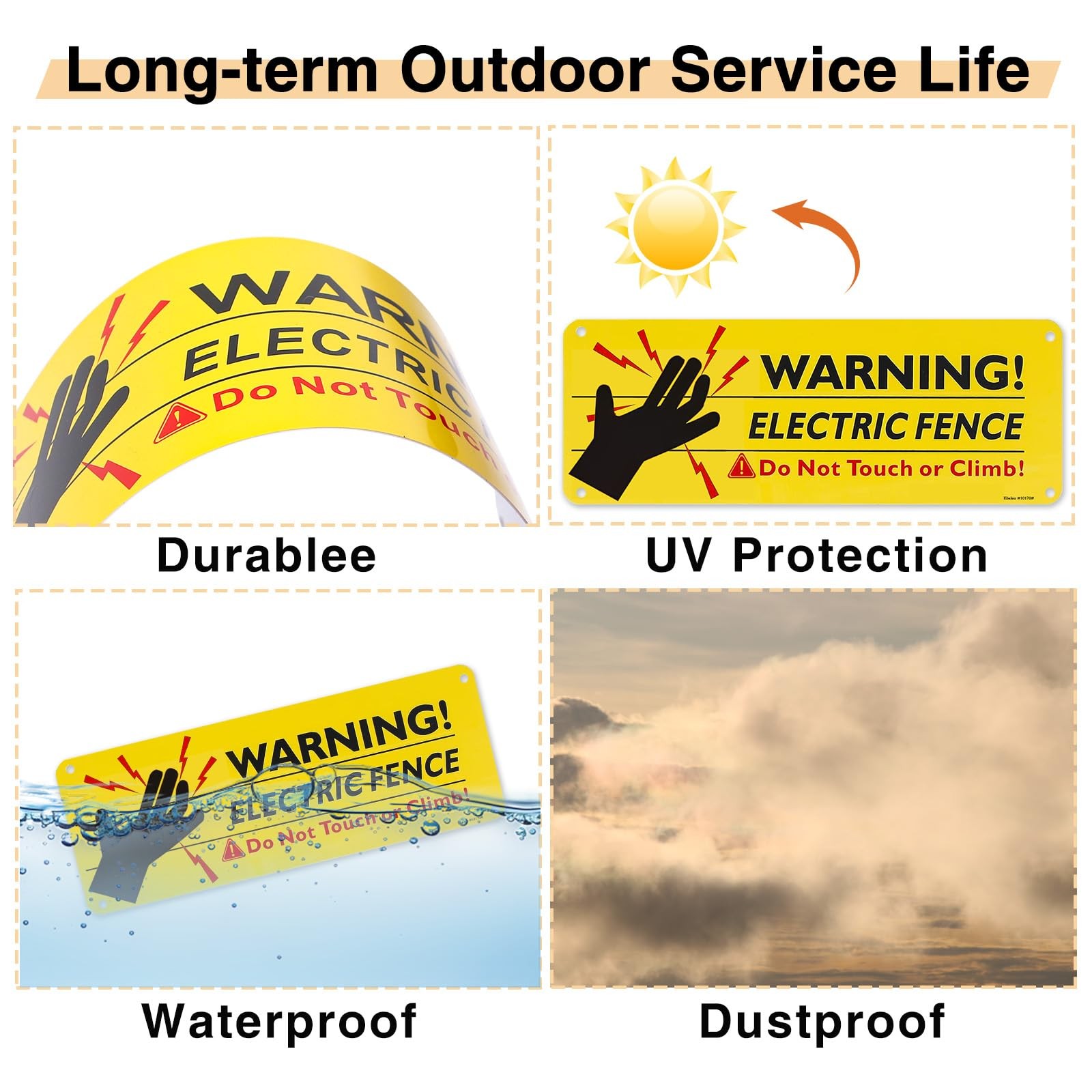 5-Pack Reflective Electric Fence Warning Signs,10×3.5 Inch High Voltage Danger S