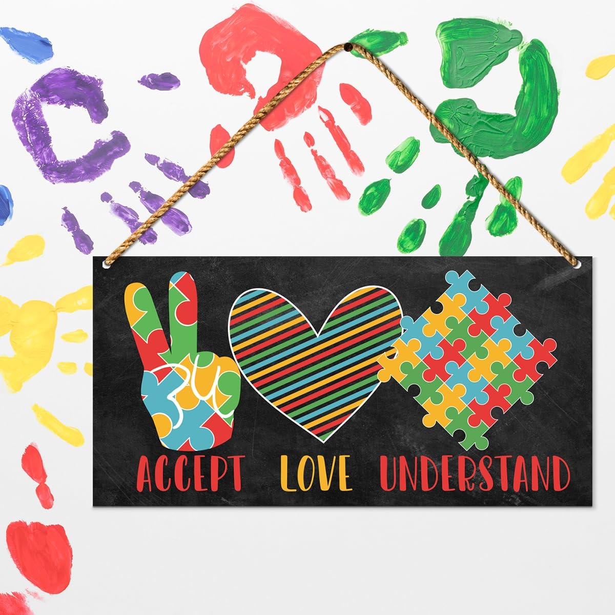Accept Love Understand Autism Awareness Wood Sign Wall Decor for Home