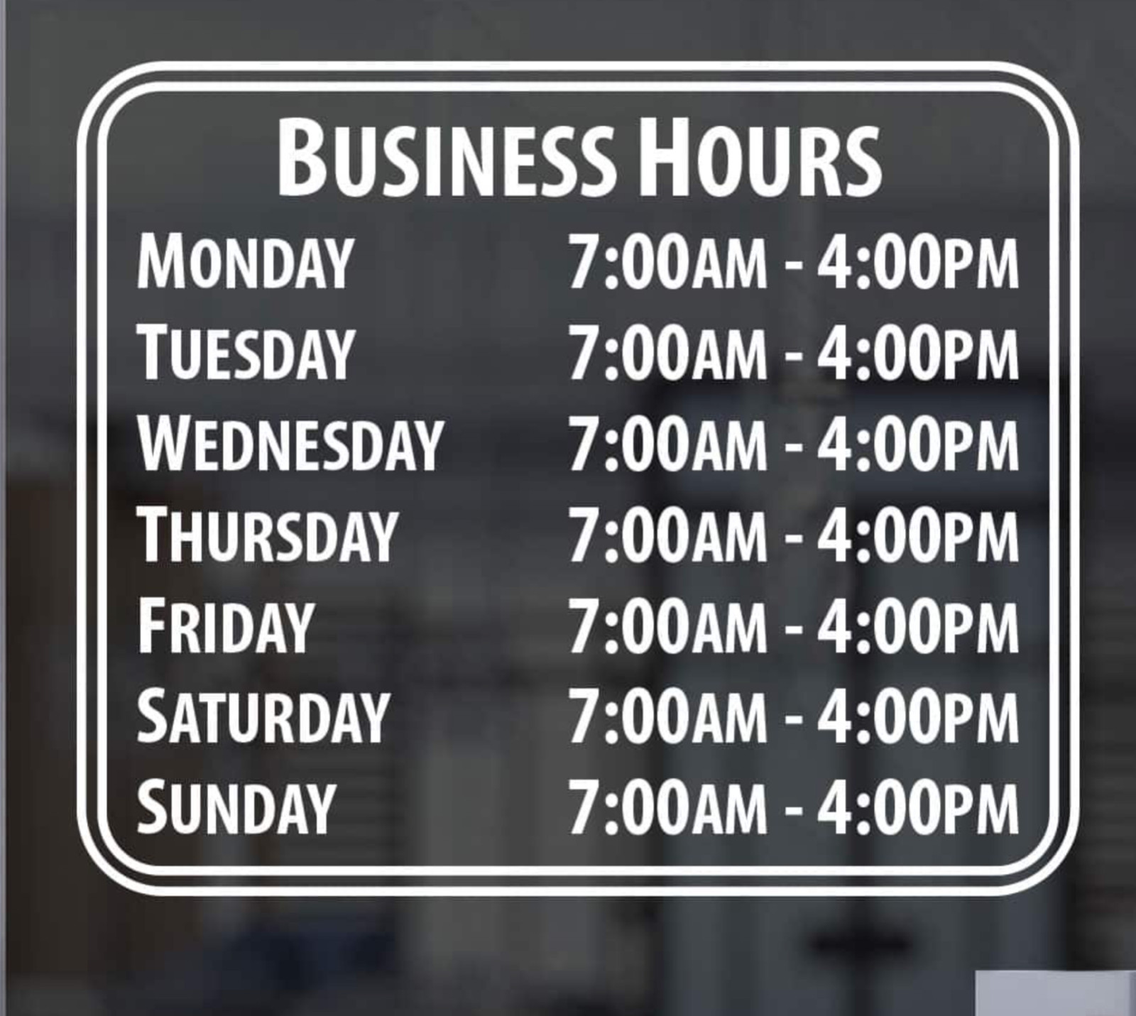 Custom Business Store Hours Sign Decal Sticker 18in wide x 12in tall