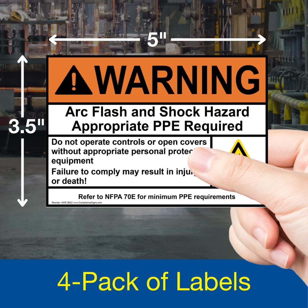 WARNING Arc Flash And Shock Hazard Appropriate PPE ANSI NFPA 70E Label Decal,…