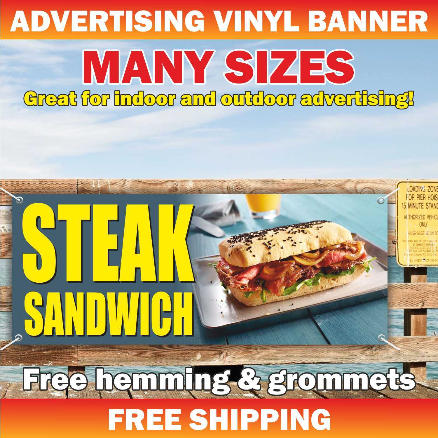 STEAK SANDWICH Advertising Banner Vinyl Mesh Sign Flag Burgers Subway Fast Food