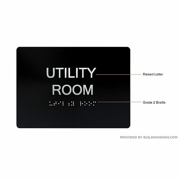 Utility Room Sign -Black With Braille and Raised Letters (Aluminum, 5×7)