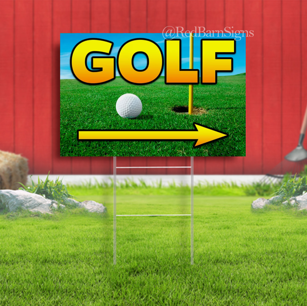 GOLF Arrow One-Sided Yard Signs with Metal Stakes
