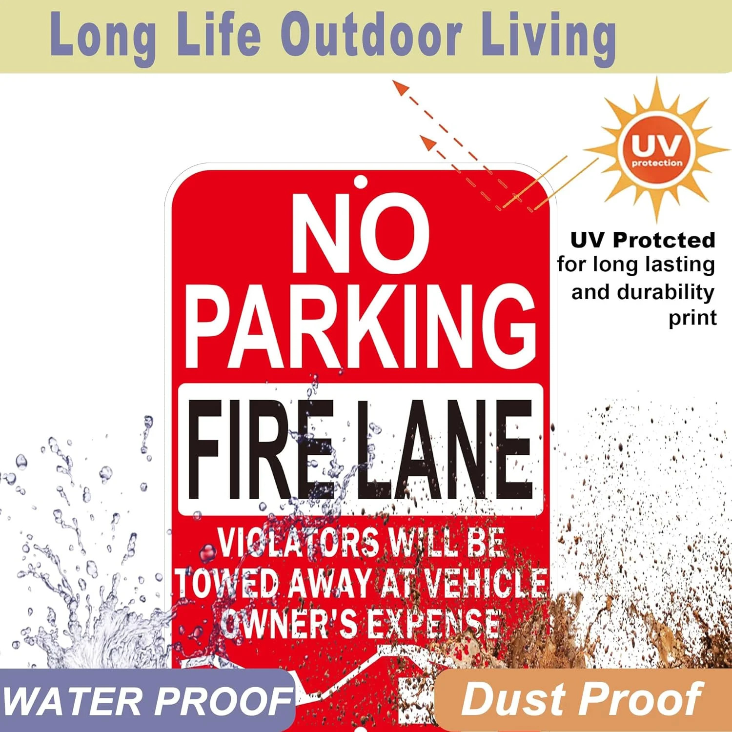 No Parking Fire Lane Signs, Red, Reflective Aluminum, 12 x 18 Inches, Weather Re