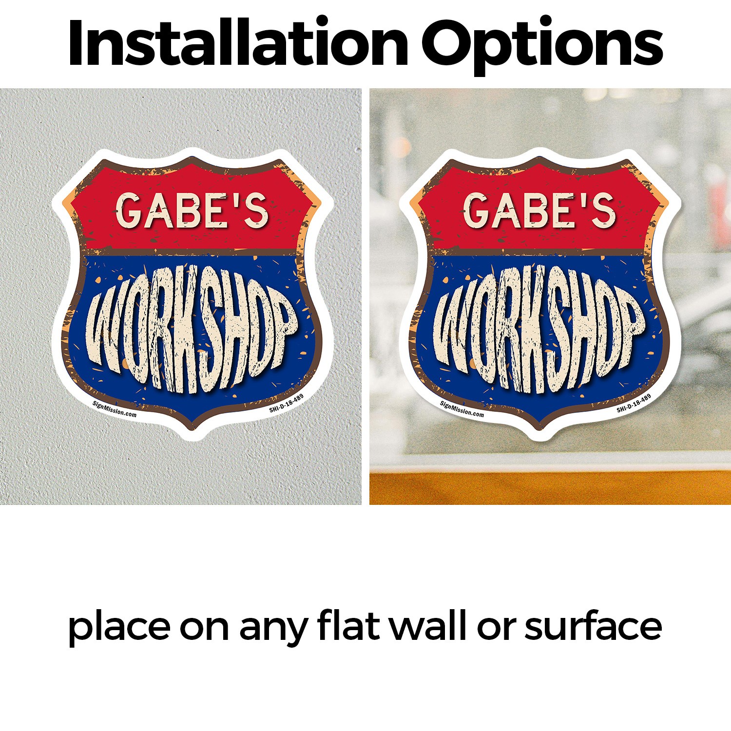 Gabe’s Workshop Shield Shaped Sign Weather Resistant Crafted in the USA