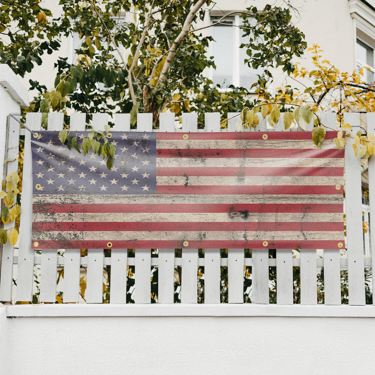 Rusty American Flag Vinyl Banner Sign with Metal Grommets Heavy-Duty