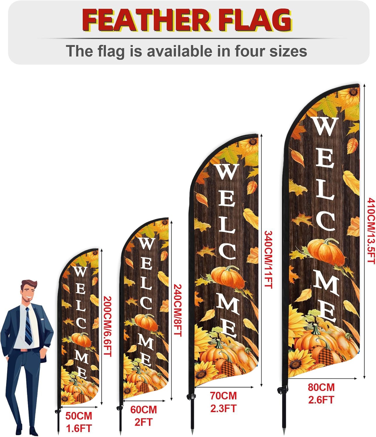 Fall Welcome Feather Flag Outside Banner Autumn Maple Leaf Pumpkin Swooper Sign