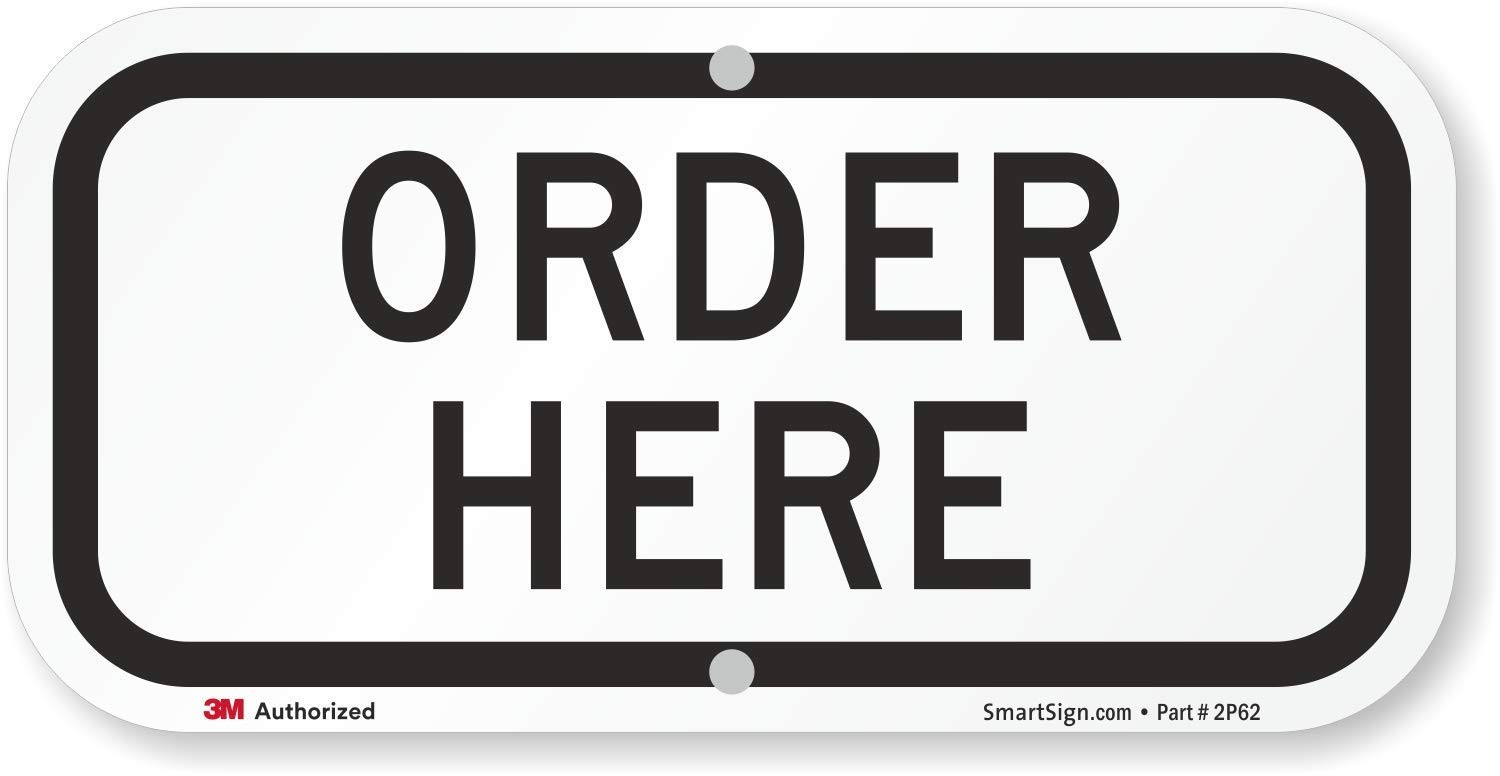 K9064AL06x12 Order Here Sign Aluminum Black On White Metal 6×12 Inch