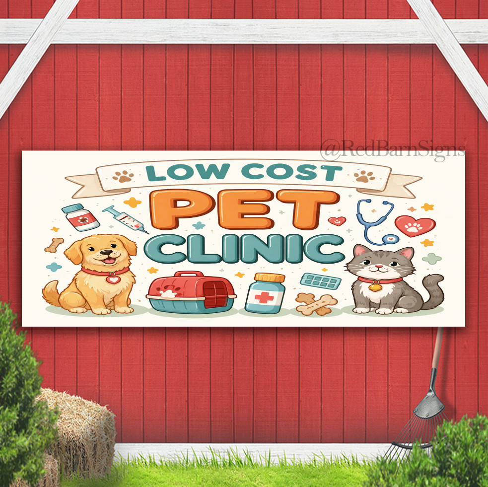 LOW COST PET CLINIC Indoor Outdoor Banner Sign with grommets