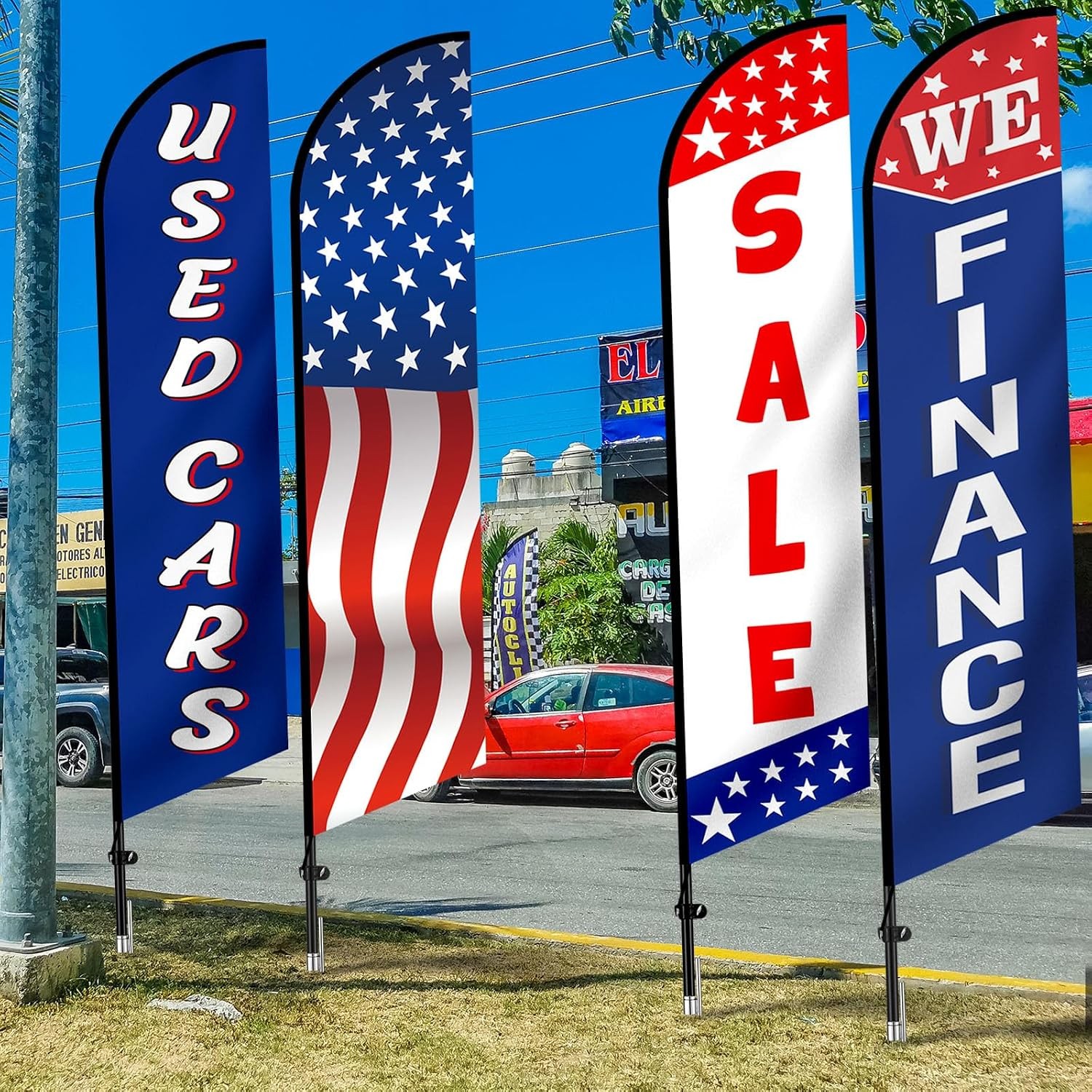 Used Car Flags 4 Pack 12ft Windless Auto Swooper Car Lot Feather Flags for