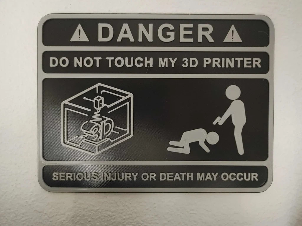 Warning 3d Printer Hard Plastic Sign White and Black
