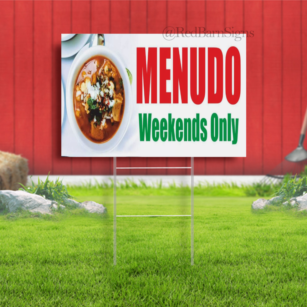 MENUDO Weekends Only Mexican Food Buffet Taco Indoor Outdoor Yard Sign