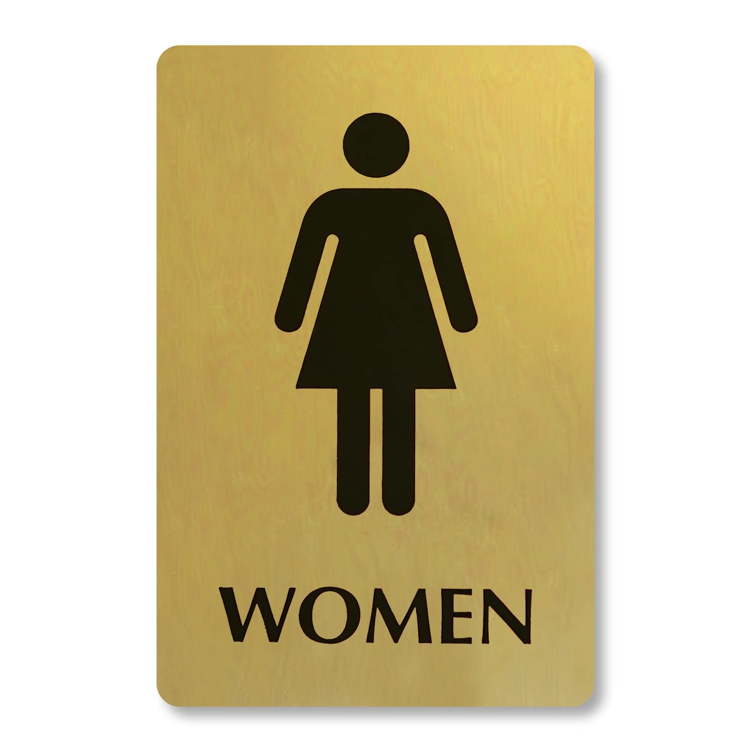 6×9 Inch Womens Restroom Sign Pictogram 40 Mil Brass Metal Engraved Gold