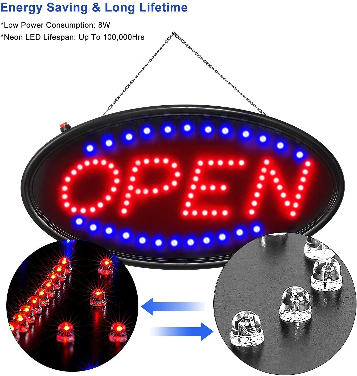 Ultra Bright LED Neon Open Sign Flash/Normal Lighting Store Business Sign Light