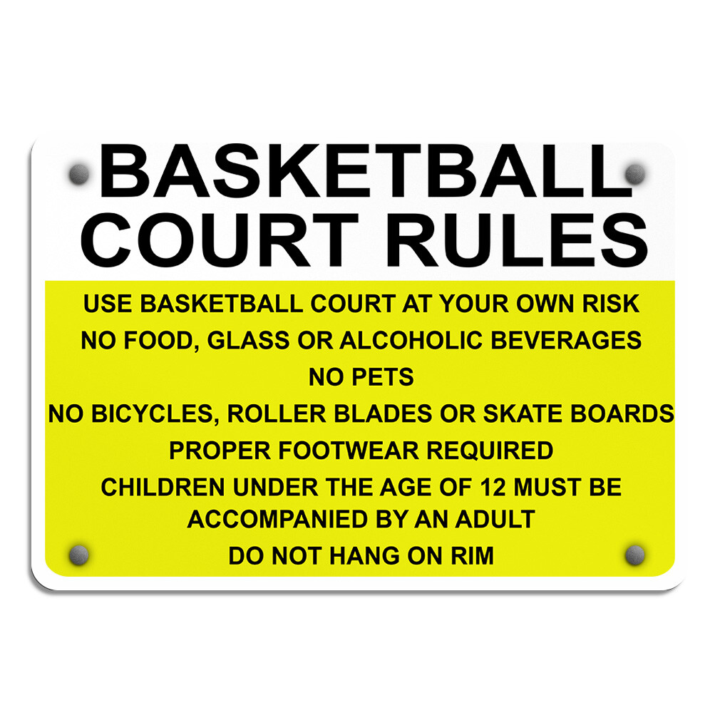 Horizontal Metal Sign Basketball Court Rules at Your Own Risk No Food Glass