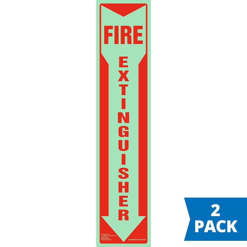 2-Pack 3×13.5″ Glow in The Dark “Fire Extinguisher” Self Adhesive Vinyl Sign