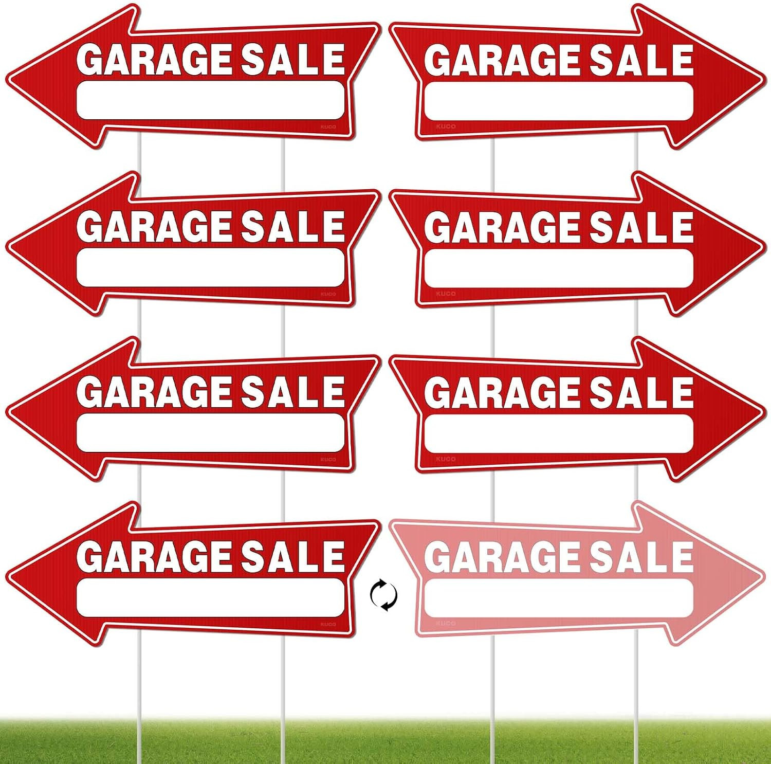 7 Pack Garage Sale Signs with Stakes – 16″x6″ Double-Sided Directional Yard Sale