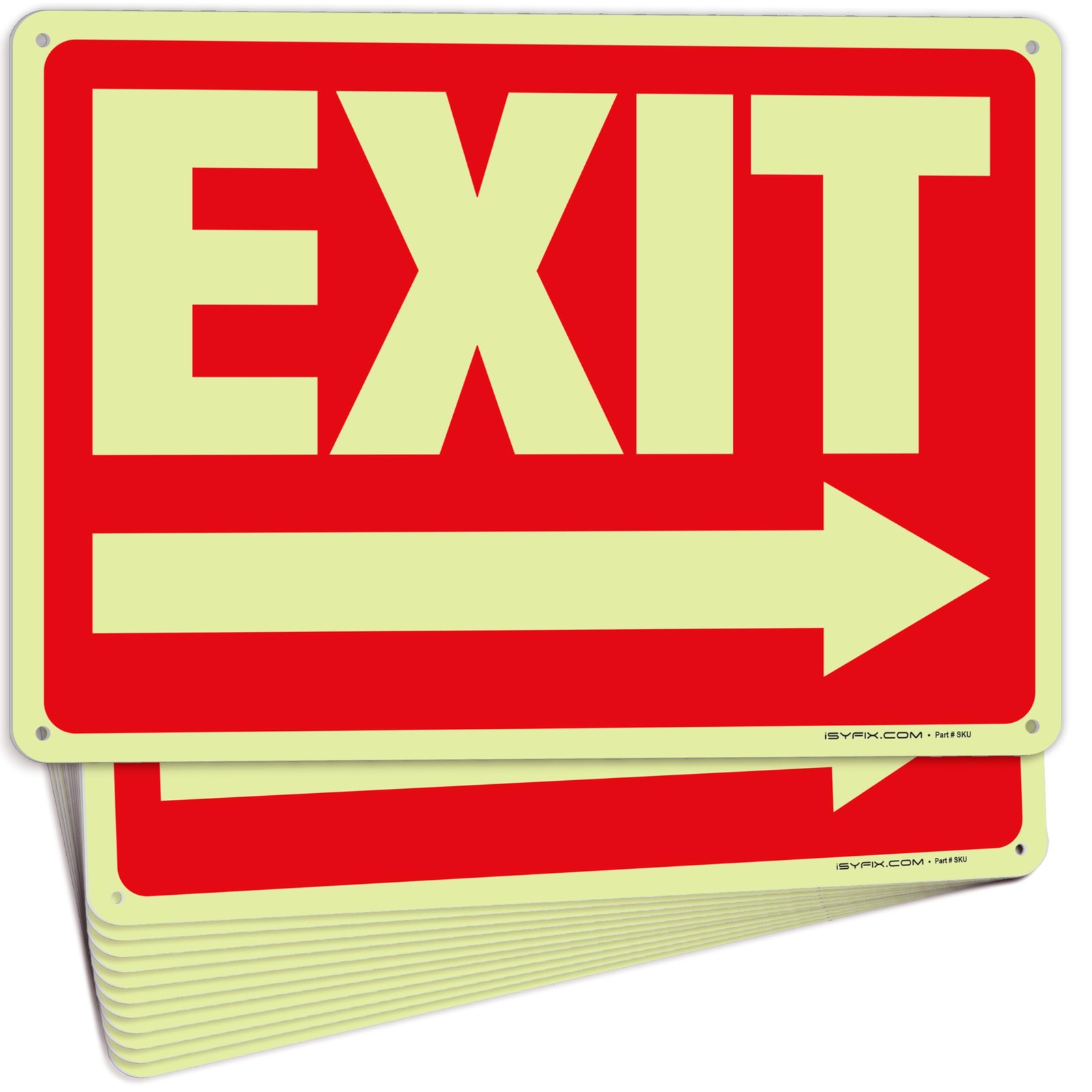 Isyfix Exit Signs Directional – 12 Pack 10X7 Inch Glow In The Dark For