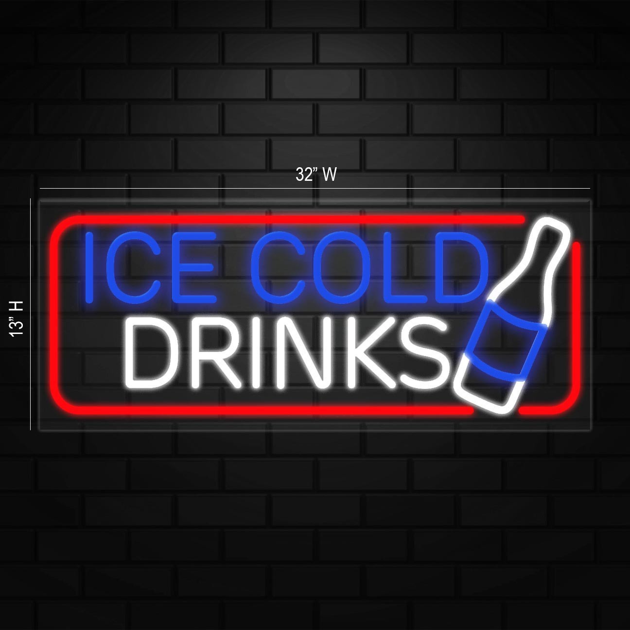 Ice Cold Drinks Sign for Window Displays | LED Flex Neon | 32″W x 13″H x 1″D