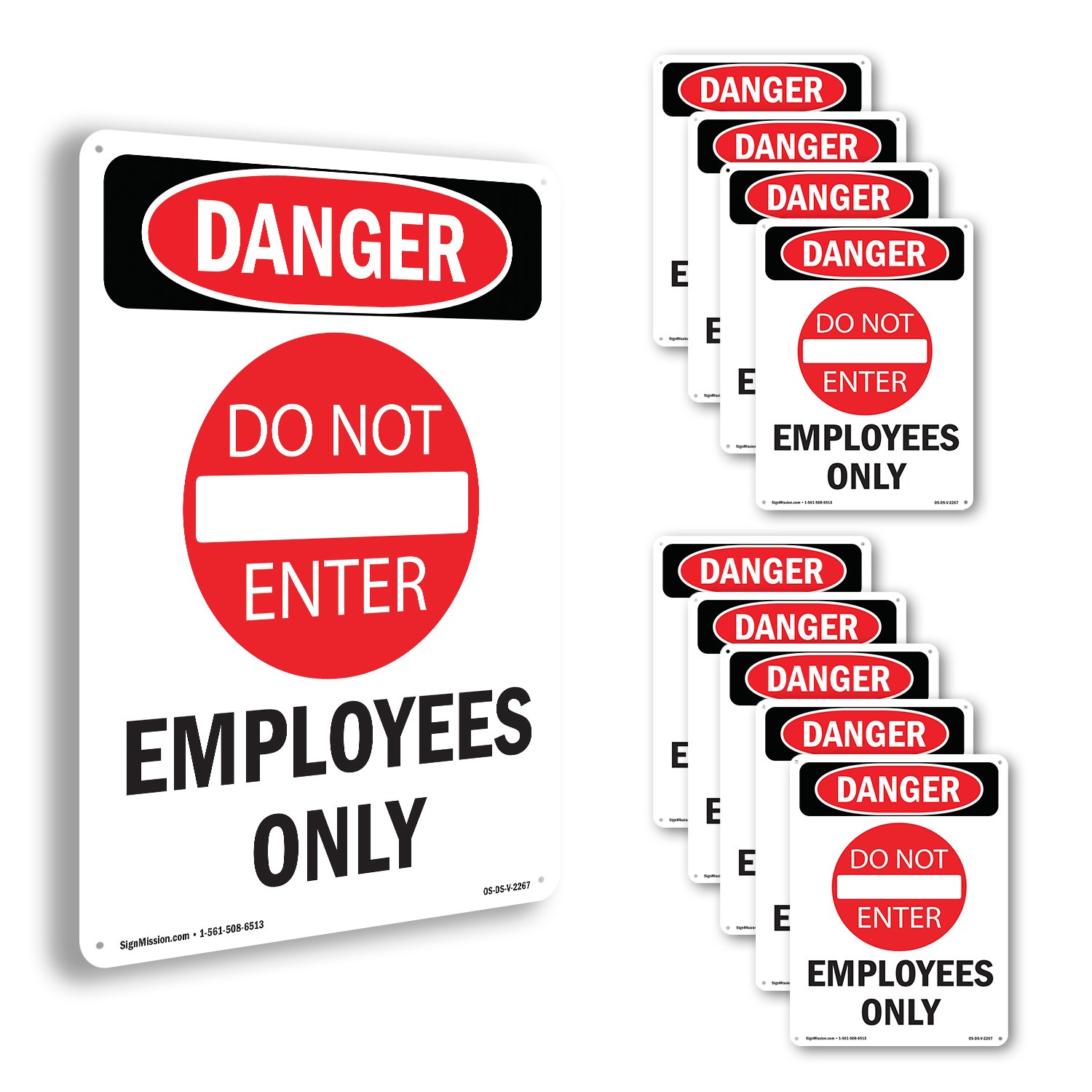 Employees Only OSHA Danger Sign Metal, Plastic, Or Decal – 5 or 10 Pack