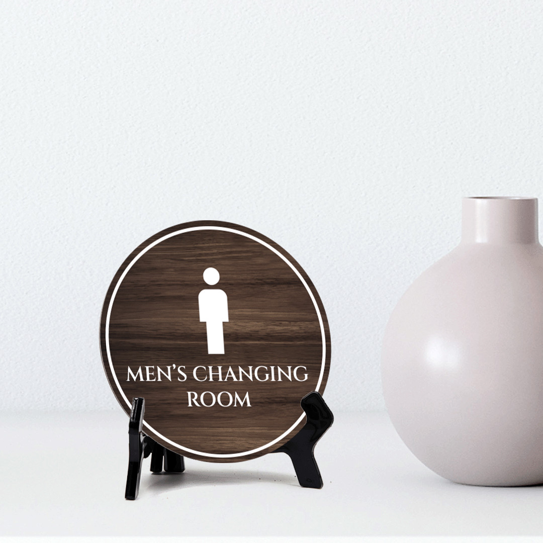 Men’s Changing Room Circle Table Sign with Acrylic Stand (5×5″)