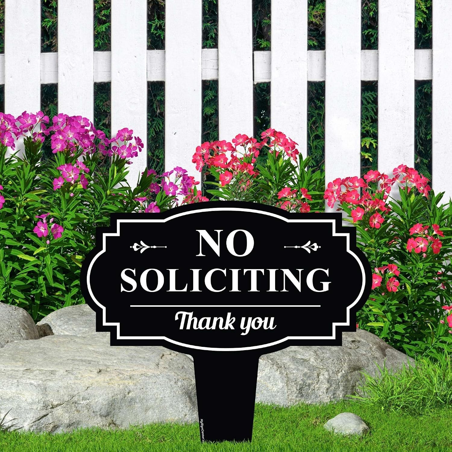 No Soliciting Yard Sign Rust Free Aluminum 11×11 Inches Fade Resistant Made in