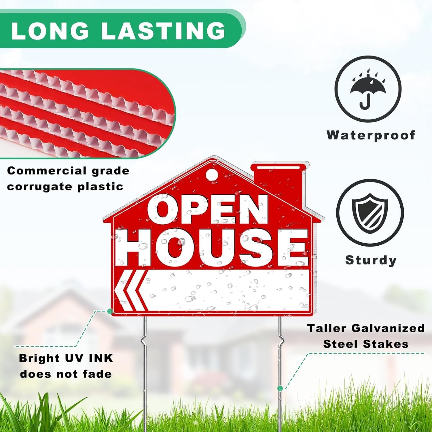 Open House Signs for Real Estate, 5 Packs 17″ x 13″ Large Double Sided Yard S…