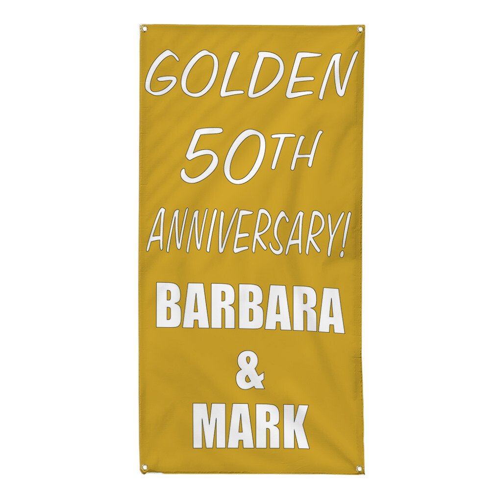 Vertical Vinyl Banner Multiple Sizes Golden 50Th Anniversary! Custom Names Gold