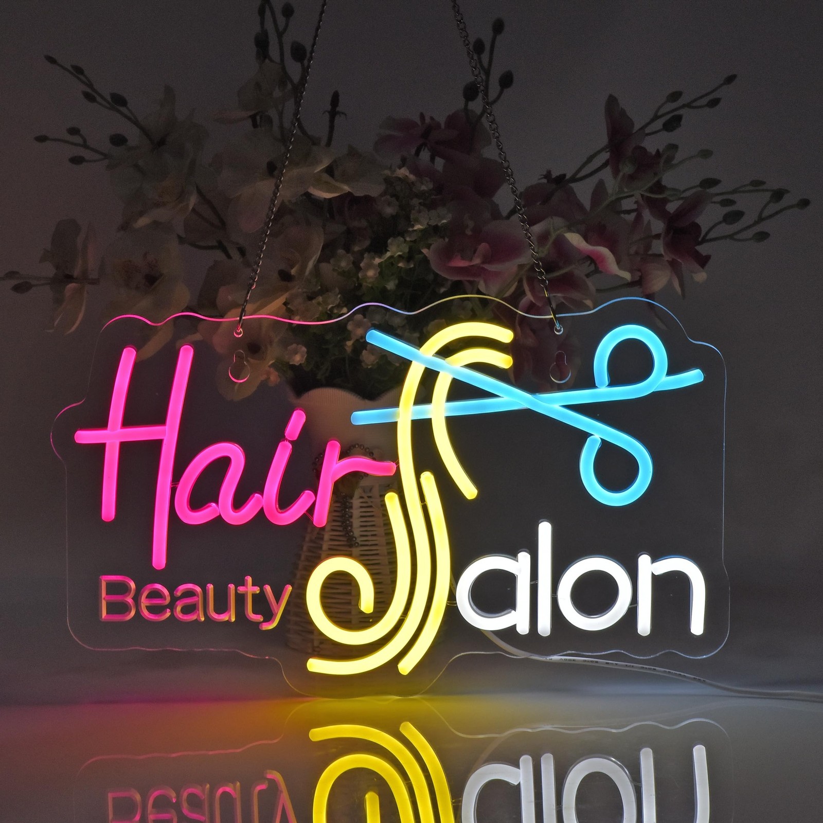 Hair Salon Neon Sign, Neon Lights Hanging Wall Art Decoration for Business Be…