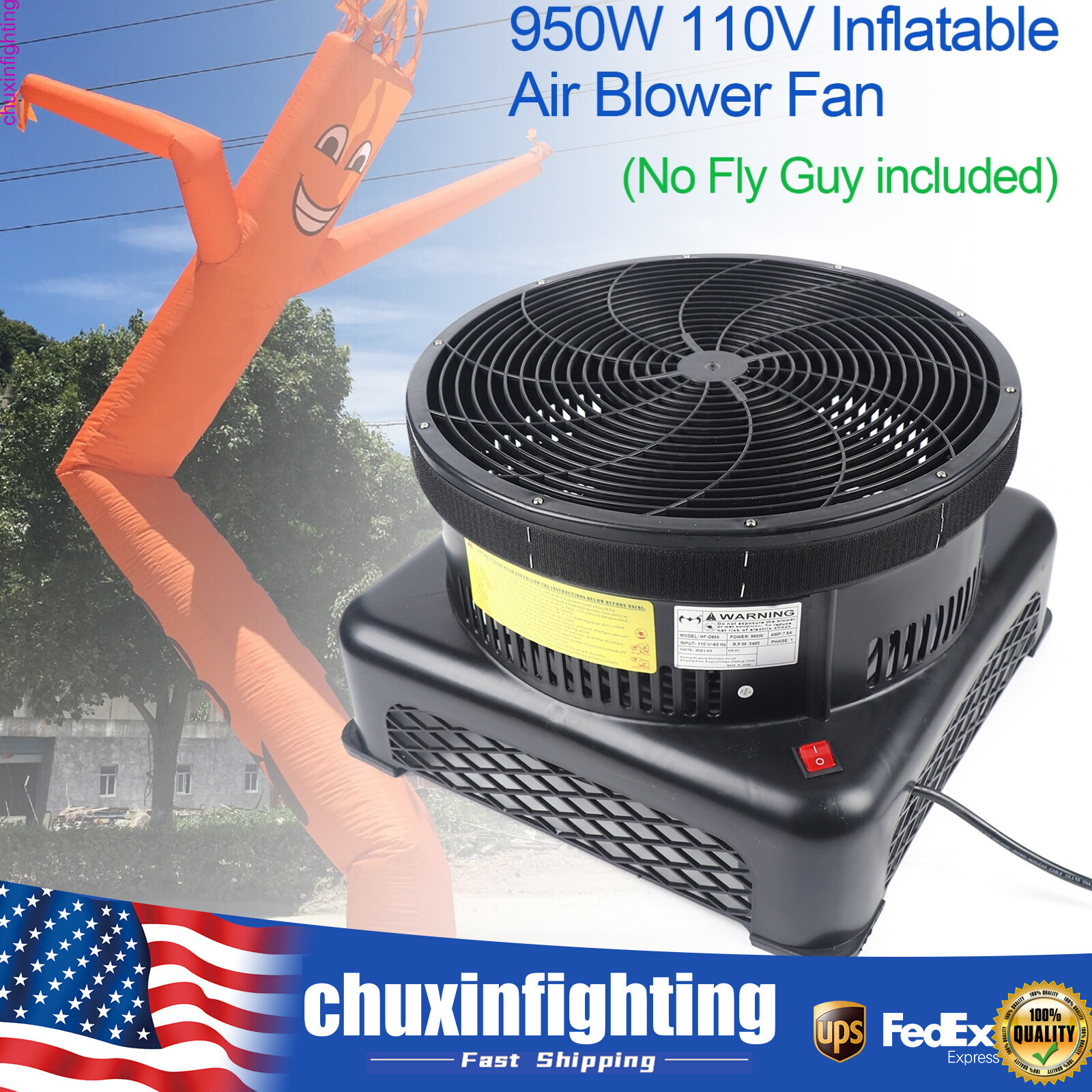 17.7″ Air Blower Fan Fit Inflatable Wind Dancer Tube Man Fly Guy Sky Puppet 950W