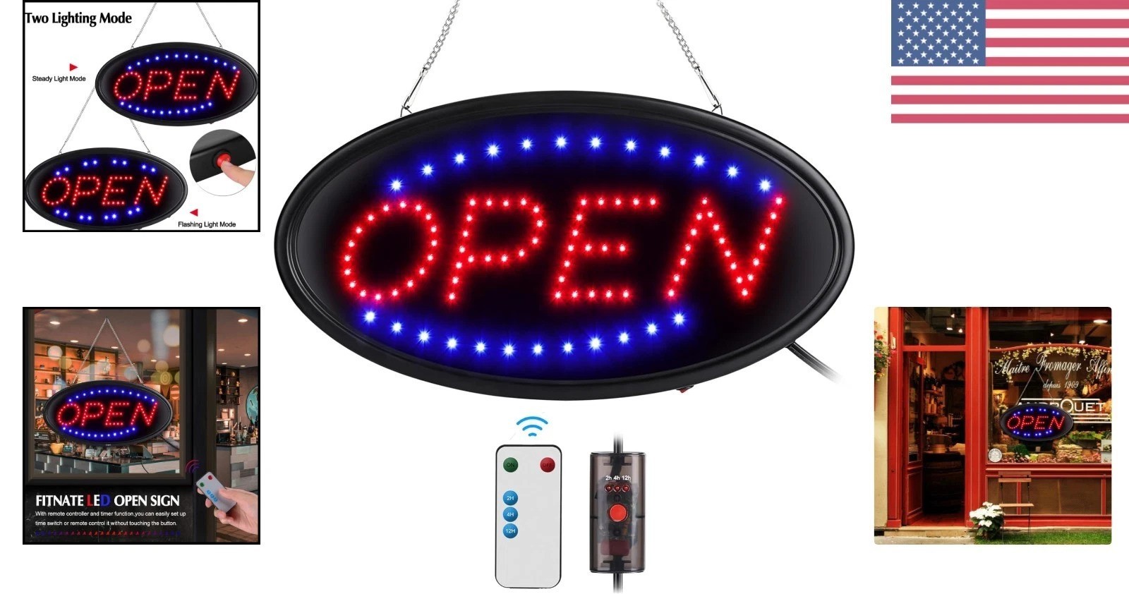 Attractive LED Open Sign with Flashing & Steady Modes – 19×10 for Store or Cafe
