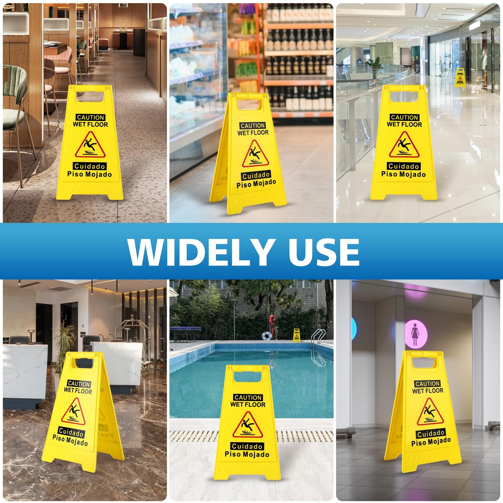 2 PCS Caution Wet Floor Sign 17.5″ Yellow DoubleSided Safety Folding AFrame