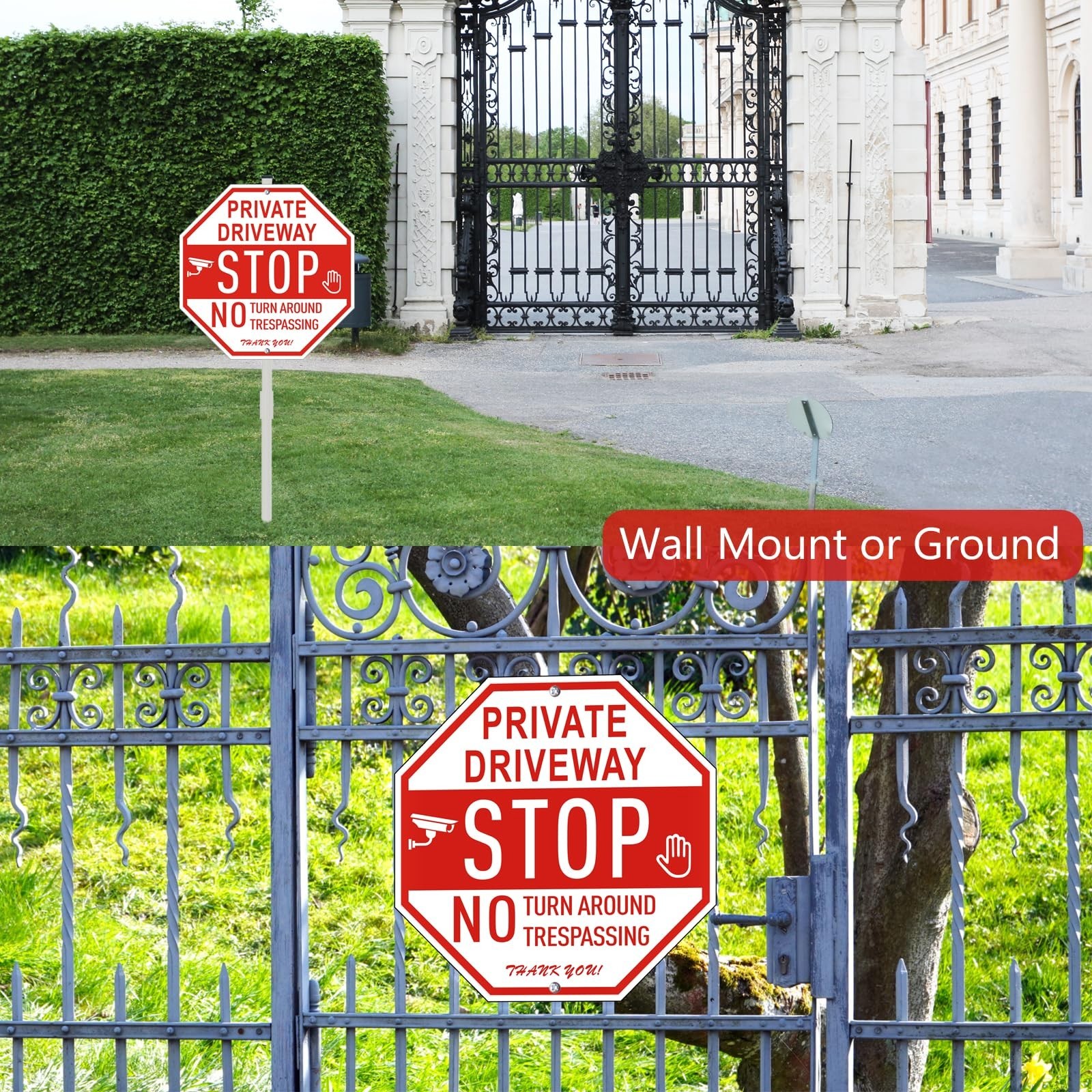 2 Pack 12″ x 12″ No Turn Around Driveway Signs with Metal Stakes – Rustproof, UV