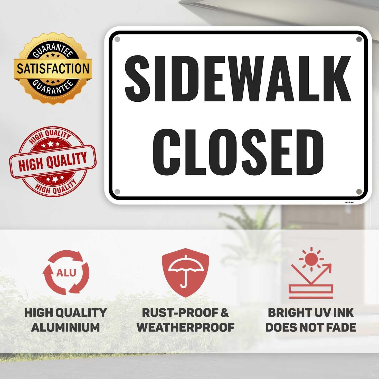 1PC Sidewalk Closed Sign, 18 x 12 Inches – Aluminum