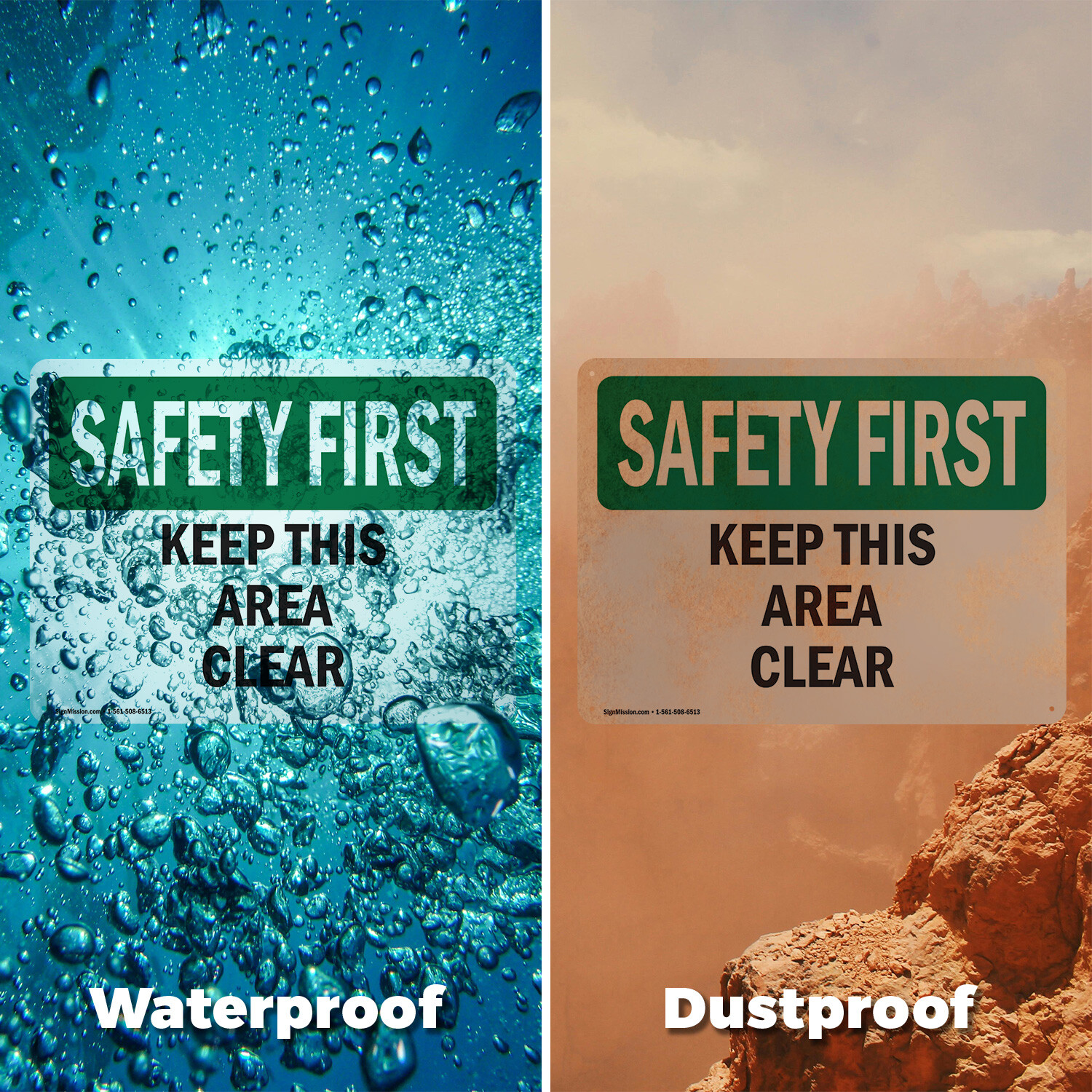 (2 Pack) Keep This Area Clear OSHA Safety First Sign Decal Metal Plastic