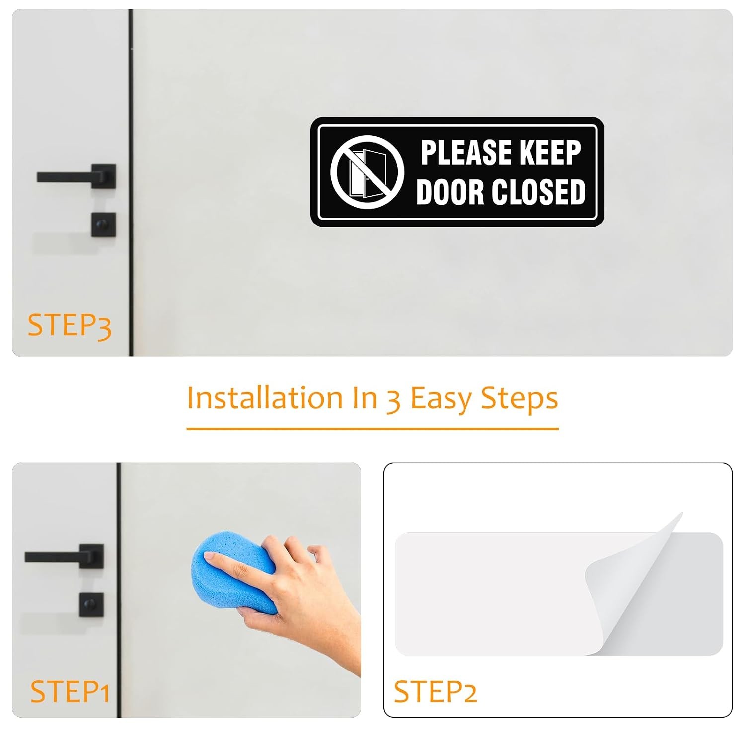 Self Adhesive 8×3 Inch Black Acrylic Door Signs Keep Door Closed Stickers