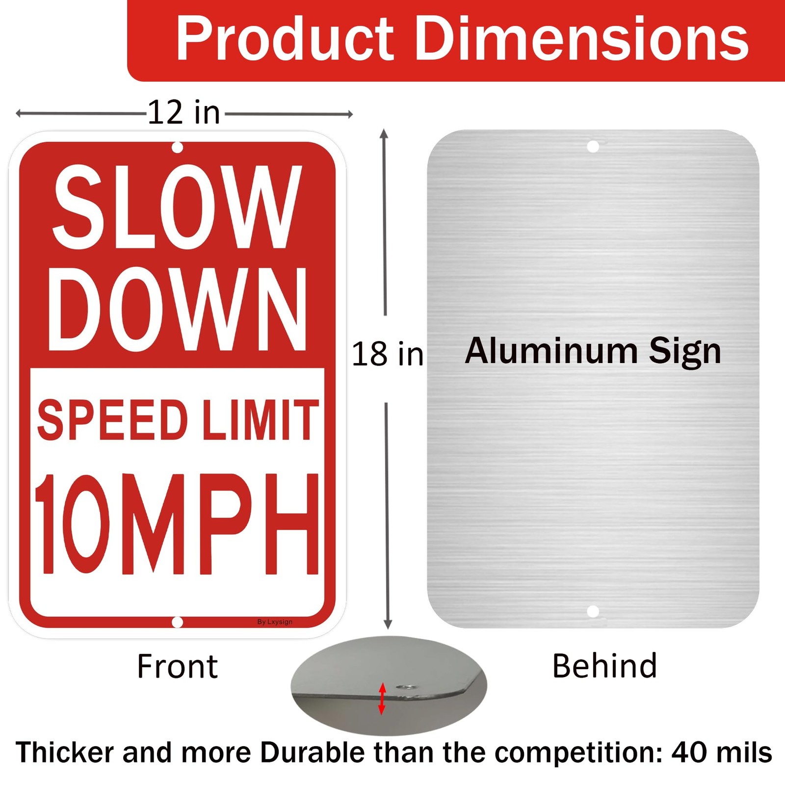 Slow Down Sign, Speed Limit 10 MPH Sign, 18×12 Inches Reflective Aluminum Signs,
