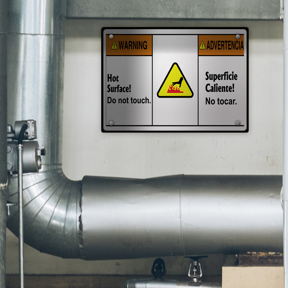 Aluminum Horizontal Metal Sign Warning Hot Surface! Do Not Touch Hazard Labels