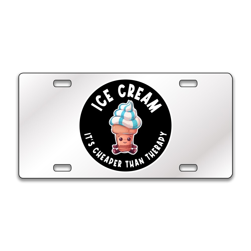 ICE CREAM THERAPY FUNNY Chrome or Black Acrylic Standard License Plate LP0261