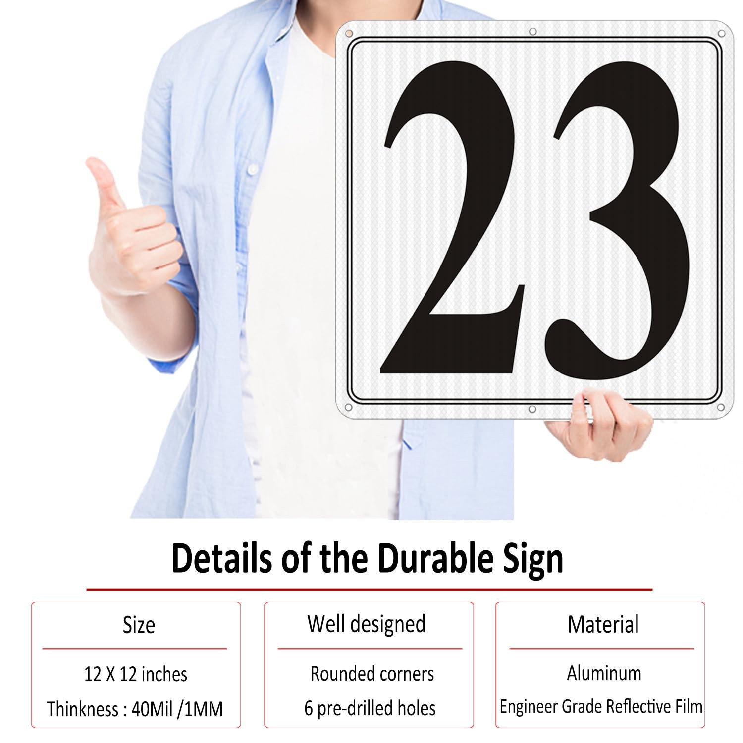 i-CowFun Premium Reflective Metal Number Signs 23 – Aluminum 12″ X 12″ Parkin…