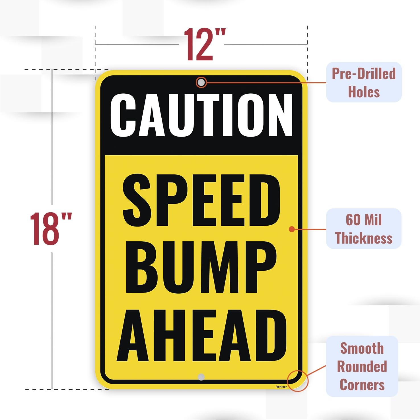 2 PCS Speed Bump Sign 18×12 Inch Aluminum Caution Bump Ahead Road Warning