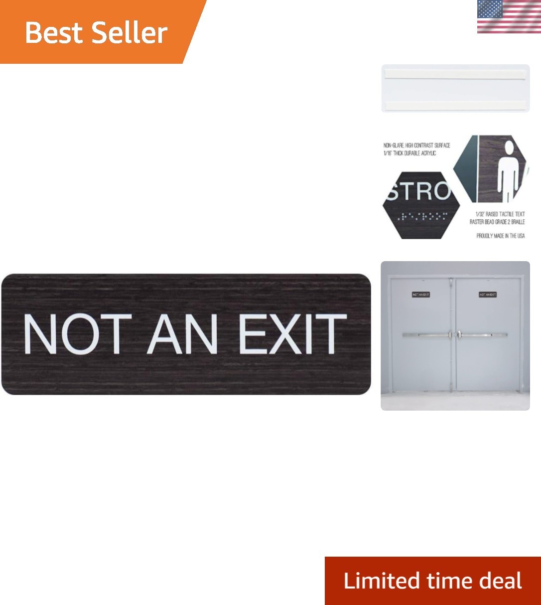 Dark Woodgrain Not an Exit Sign / 3″ x 9″ Flat Indoor Easy Adhesive Door And …