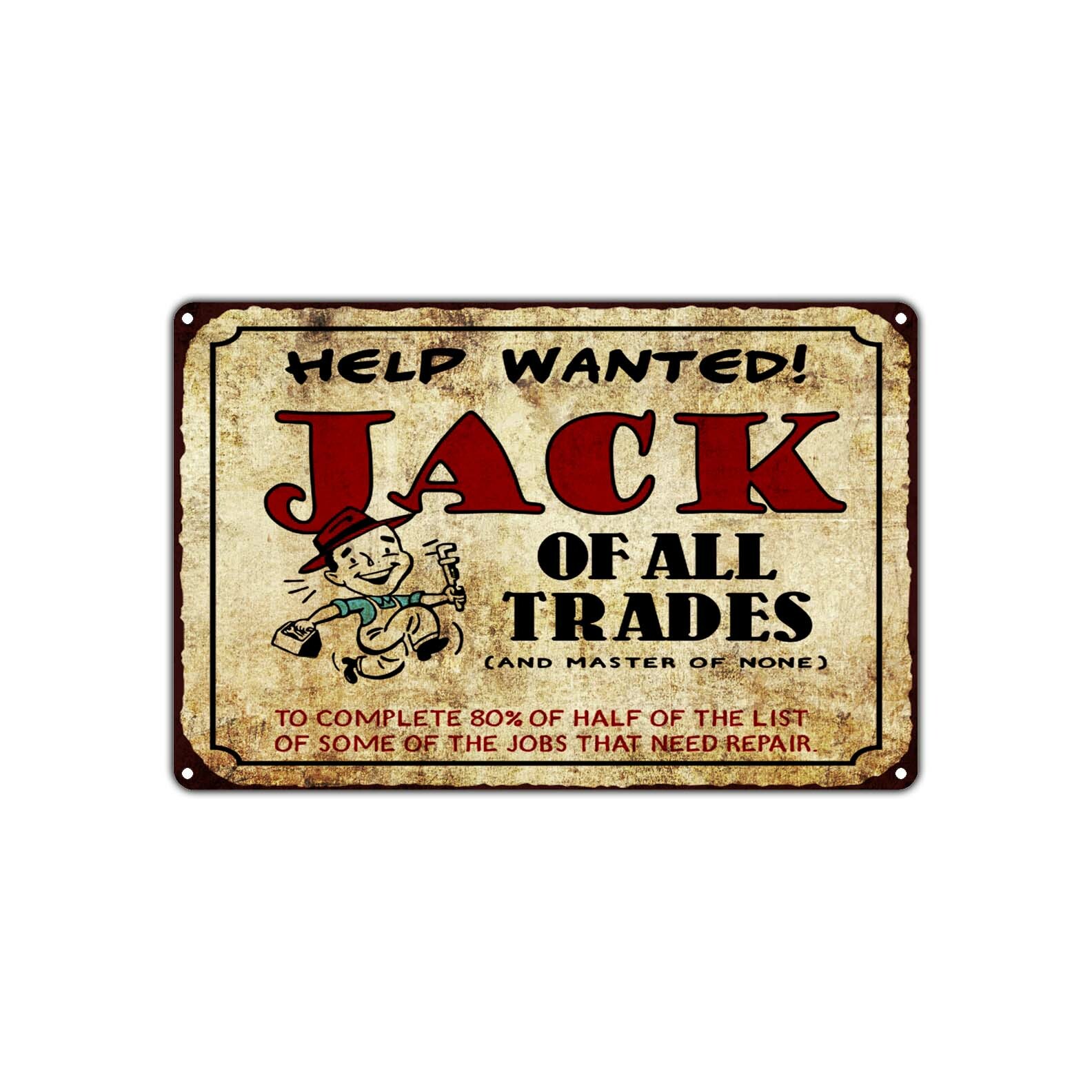 Help Wanted Jack Of All Trades For Garage Man Cave Mechanic Vintage Metal Sign