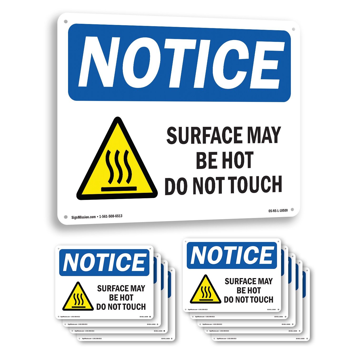 Surface May Be Hot Do Not Touch OSHA Notice Sign Metal,, Decal 5 or 10 Pack