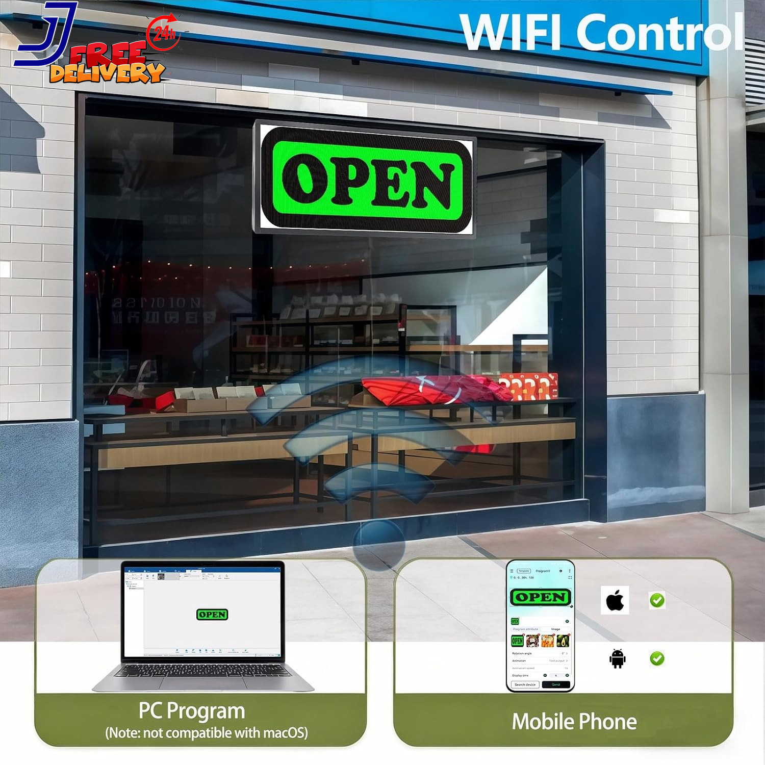 P3 Programmable LED Sign 40″X17″ Full Color Outdoor Digital Message Board Wifi C
