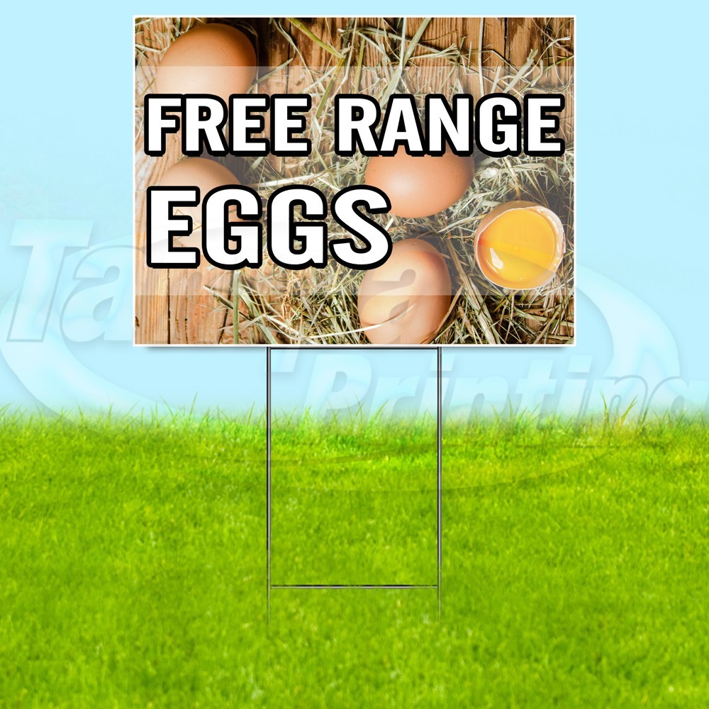 FREE RANGE EGGS 18×24 Yard Sign Farm Plastic Corrugated WITH STAKE USA YS07916